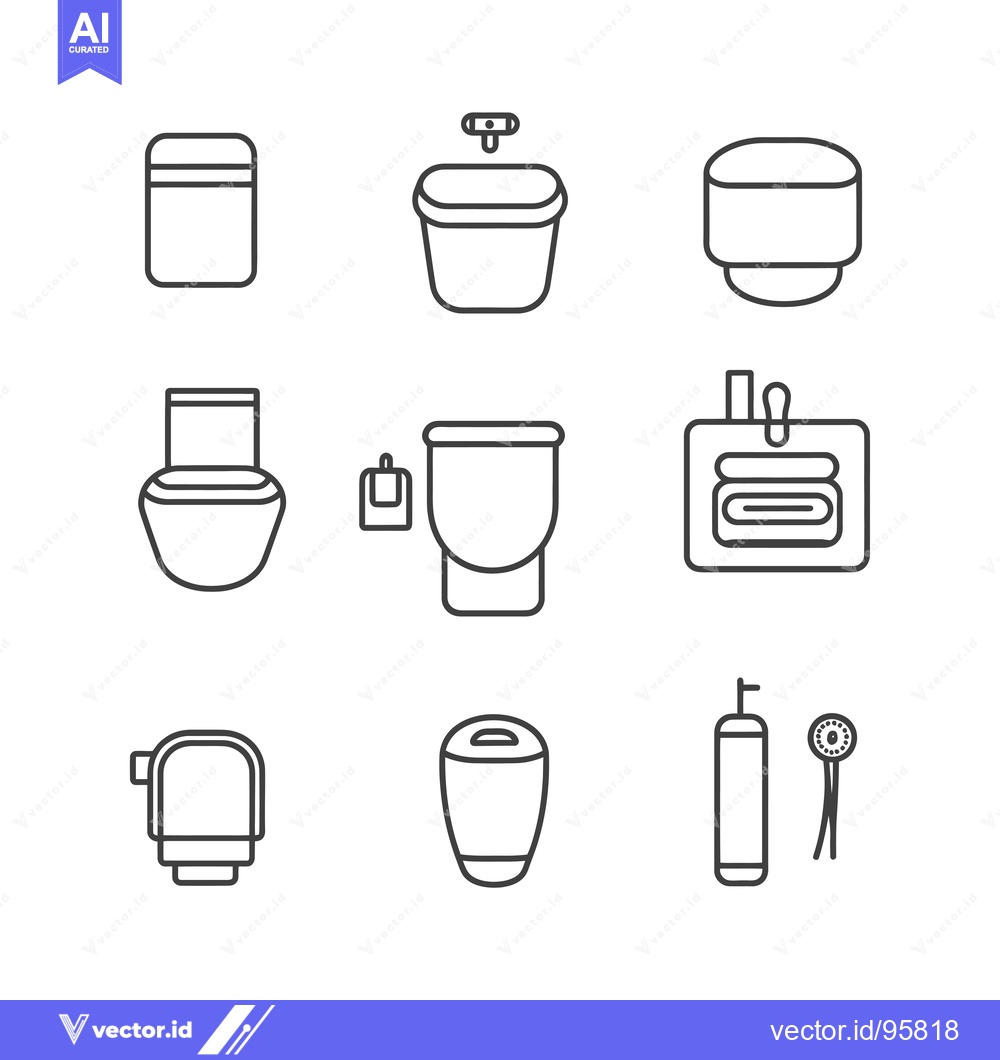 Premium Vector of Set of Nine Linear Bathroom Icons