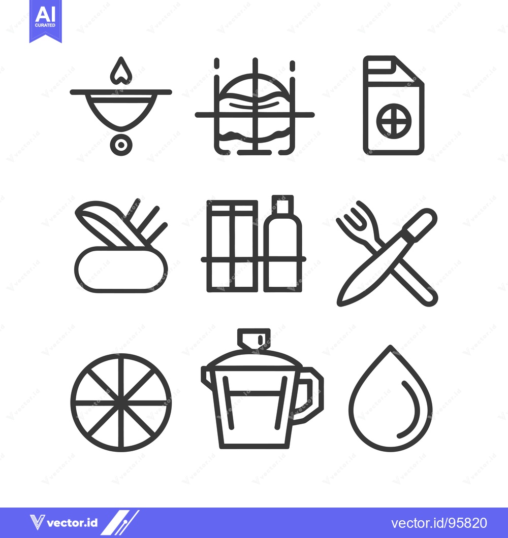 Premium Vector of Set of Nine Linear Icons Depicting Everyday Objects