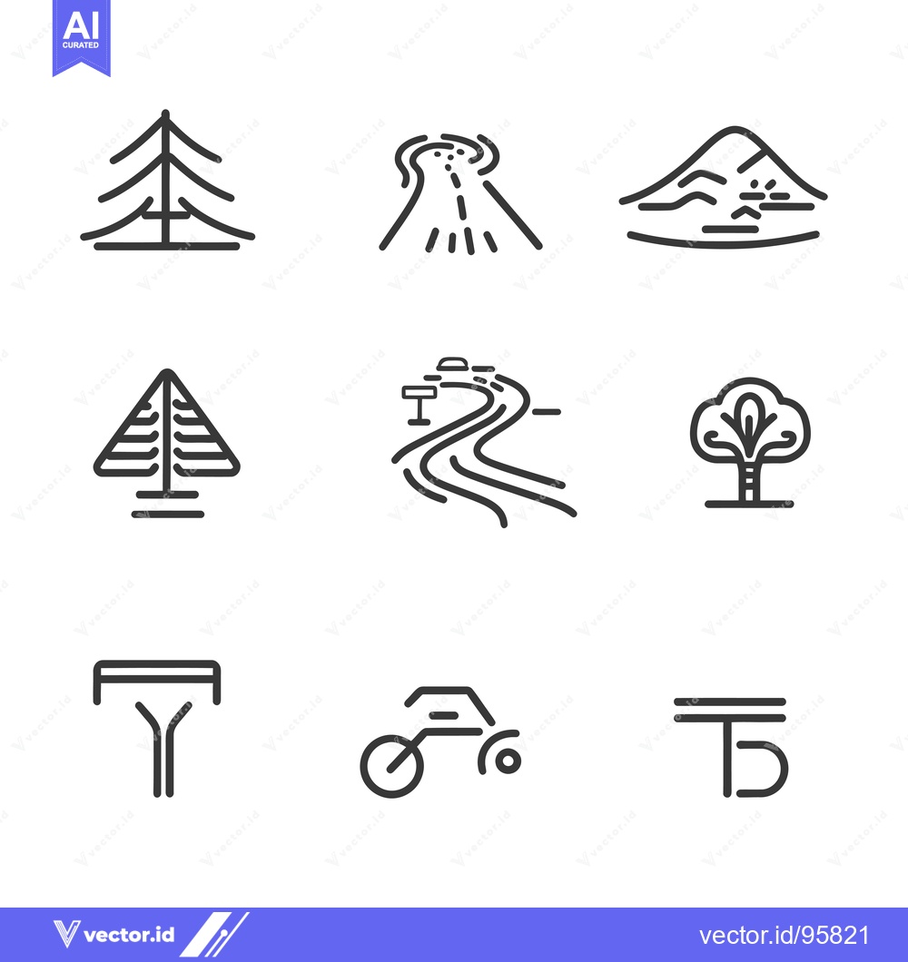 Premium Vector dari Set of Nine Linear Icons Depicting Landscape and Road Features