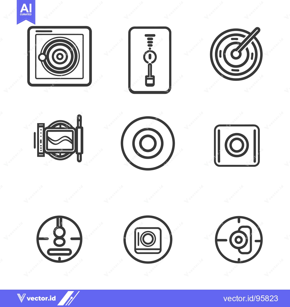 Premium Vector of Set of nine linear icons for target, focus, and camera