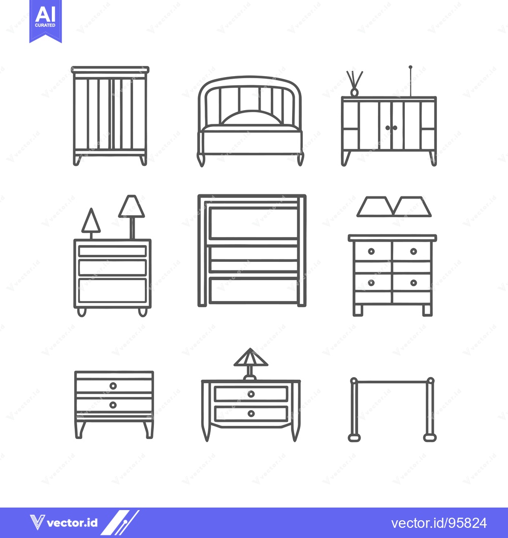 Premium Vector dari Set of Nine Linear Icons Representing Various Bedroom Furniture
