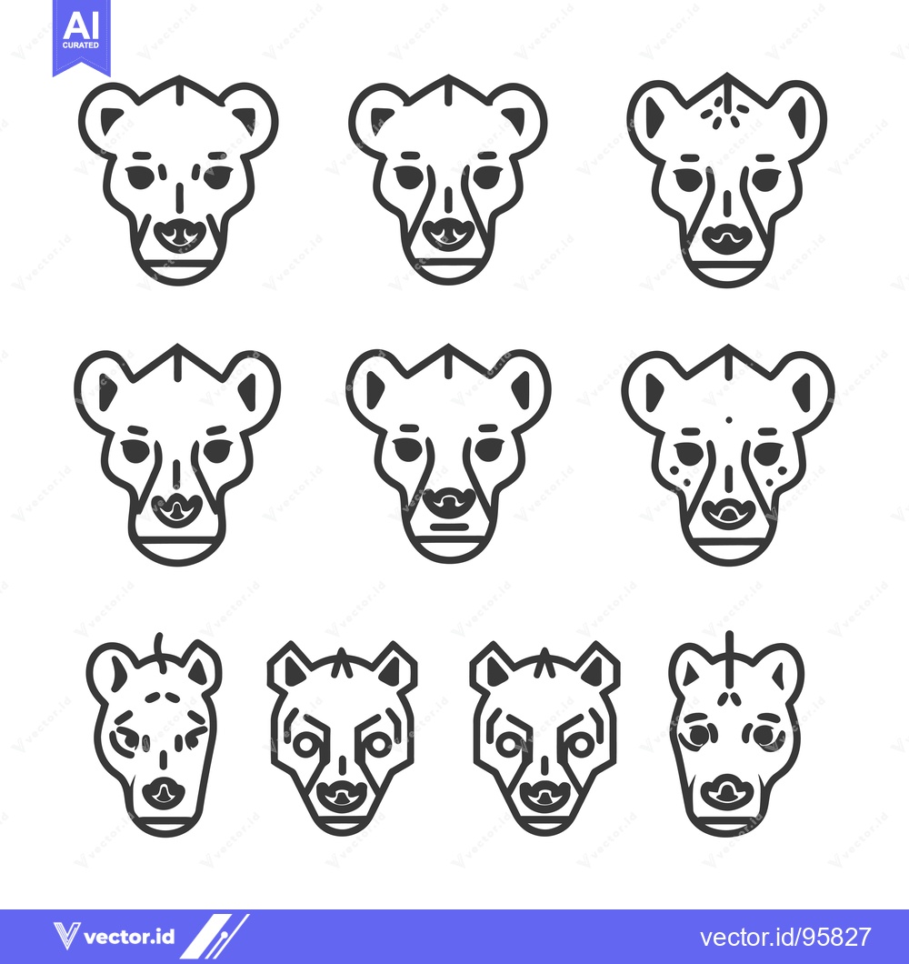 Premium Vector of Set of nine line art cheetah head illustrations