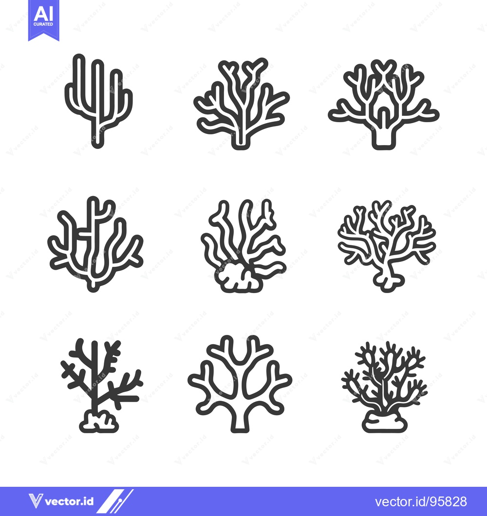 Premium Vector dari Set of Nine Line Art Coral Reef Illustrations
