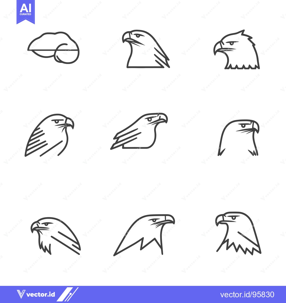 Premium Vector dari Set of Nine Line Art Eagle Head Icons