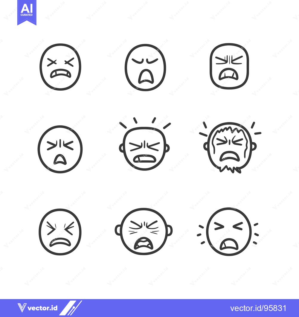 Premium Vector of Set of Nine Line Art Emojis Depicting Anger and Frustration
