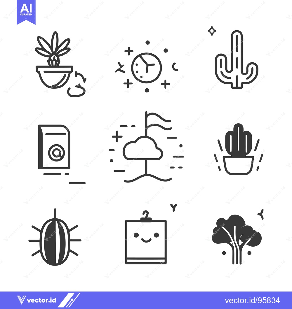 Premium Vector dari Set of Nine Line Art Icons of Different Plants and Nature Elements