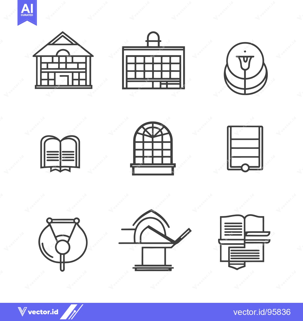 Premium Vector of Set of Nine Line Art Icons Related to Education and Architecture