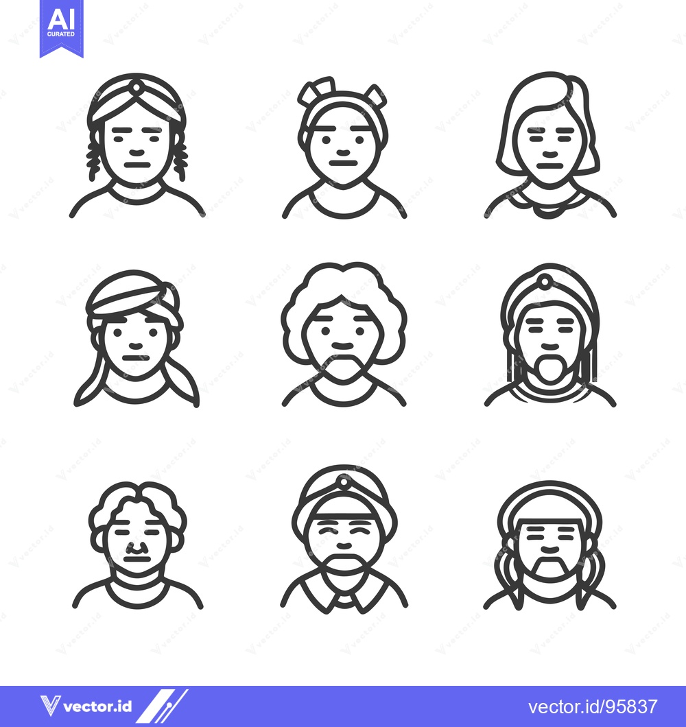 Premium Vector of Set of Nine Line Art Illustrations Depicting Diverse Human Faces with