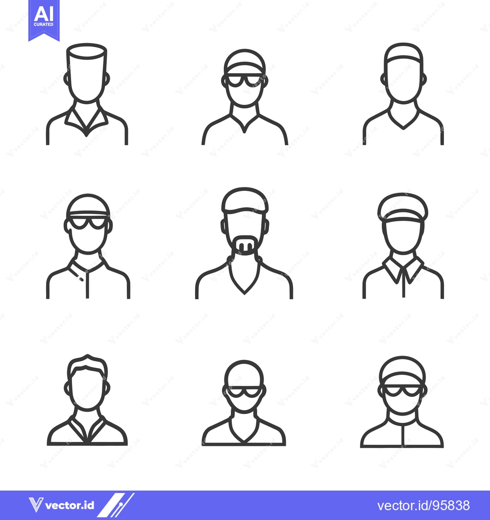 Premium Vector dari Set of Nine Line Art Illustrations of Male Person Icons