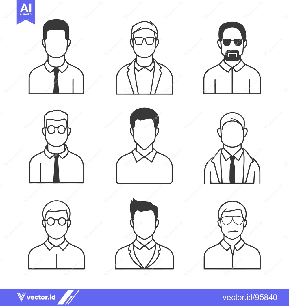 Premium Vector of Set of Nine Line Art Male Profile Icons with Various Hairstyles and Cl