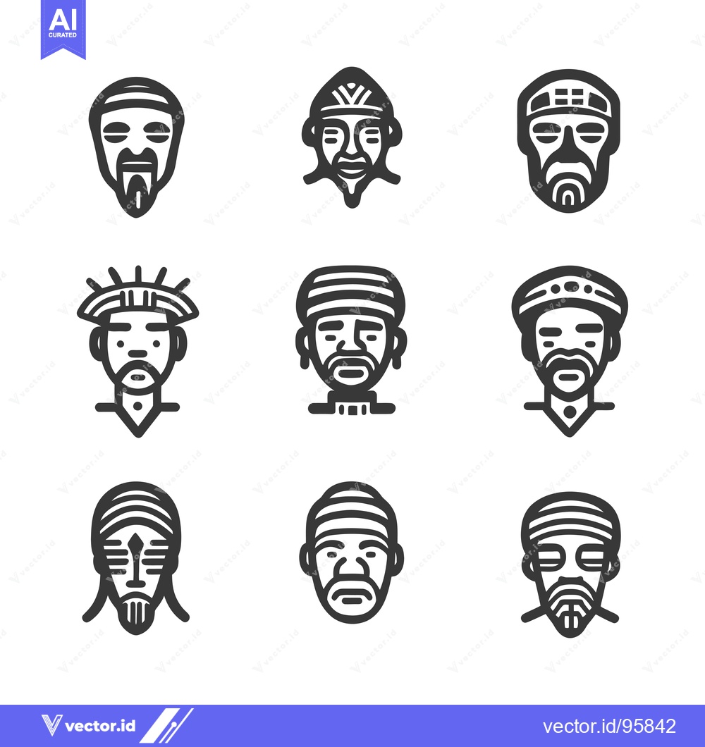 Premium Vector dari Set of Nine Line Art Portraits of Men with Various Headwear
