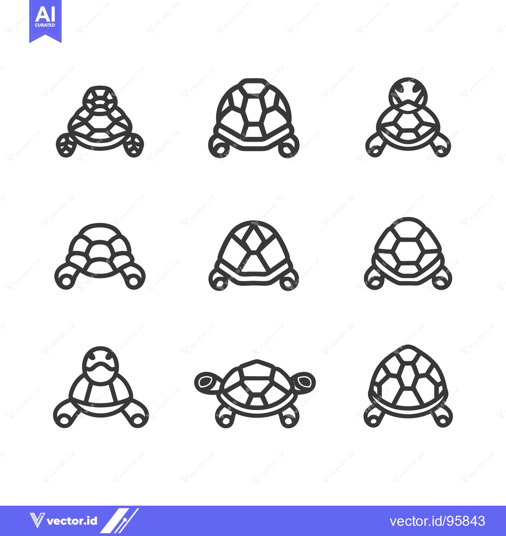Premium Vector of Set of Nine Line Art Turtle Shell and Body Illustrations