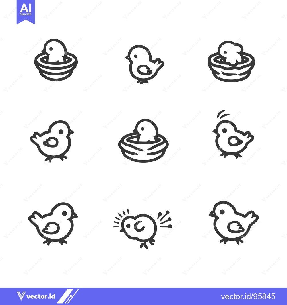Premium Vector dari Set of Nine Line Drawings of Baby Birds in Nests