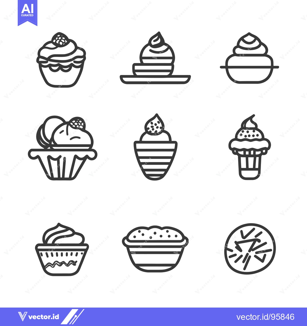 Premium Vector of Set of nine line drawings of cakes and pastries