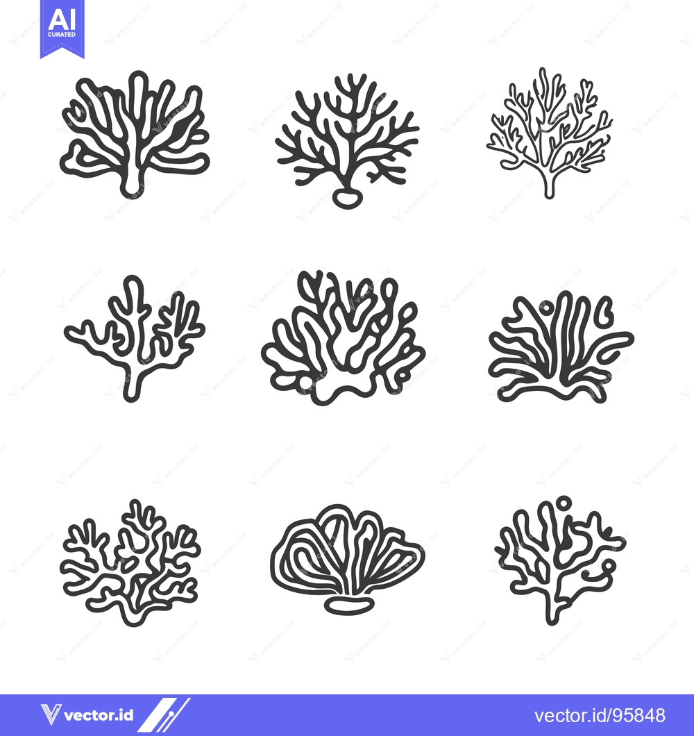 Premium Vector of Set of Nine Line Drawings of Coral Reefs