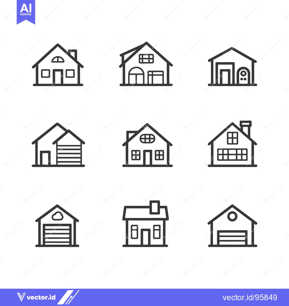 Premium Vector of Set of Nine Line Drawings of Different House Styles