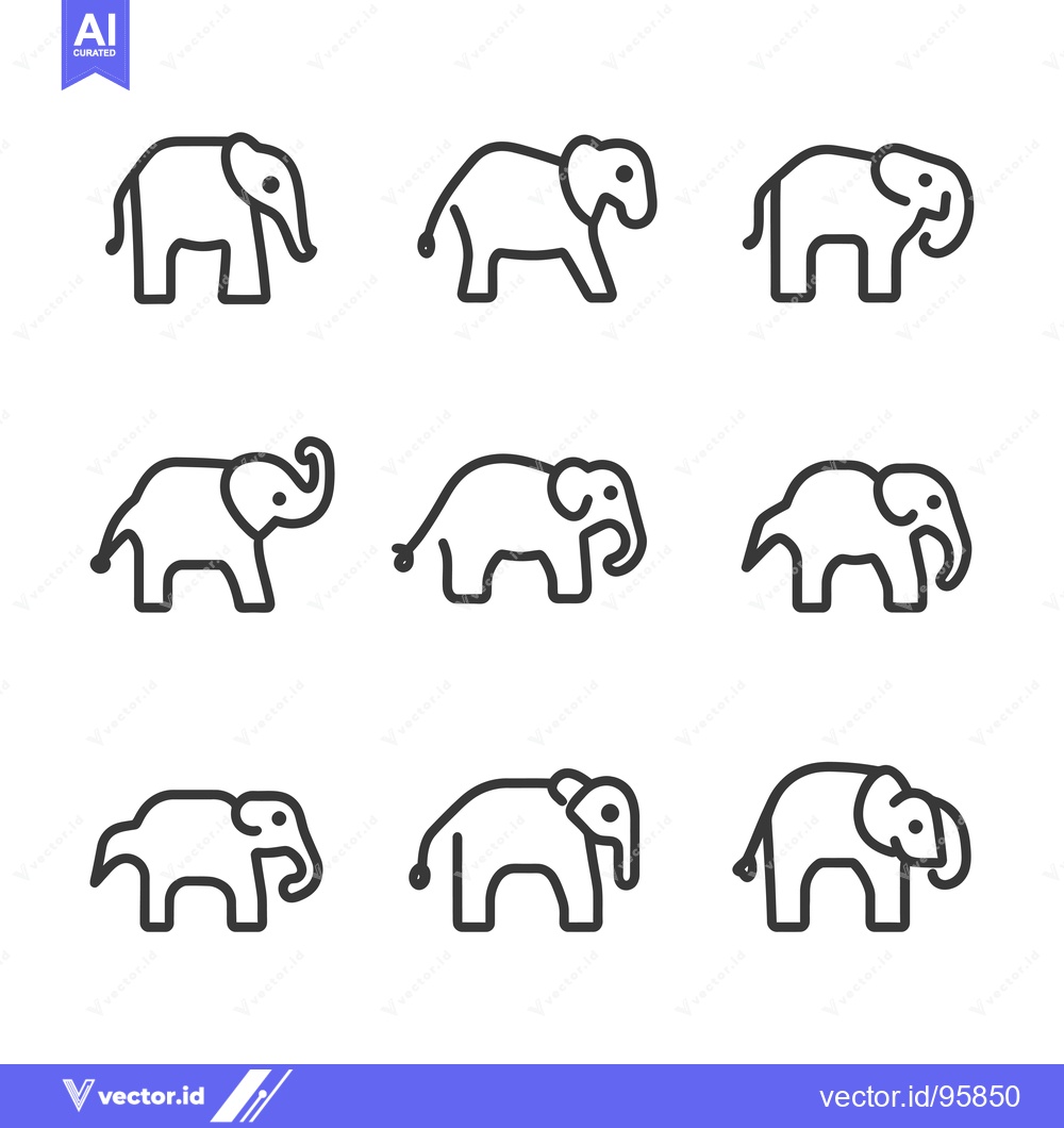 Premium Vector of Set of Nine Line Drawings of Elephants in Various Poses