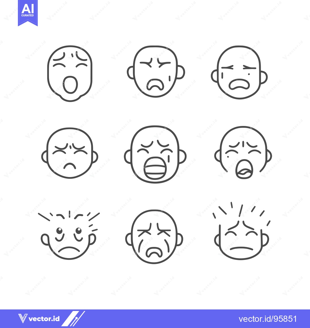 Premium Vector of Set of Nine Line Drawings of Faces Expressing Distress