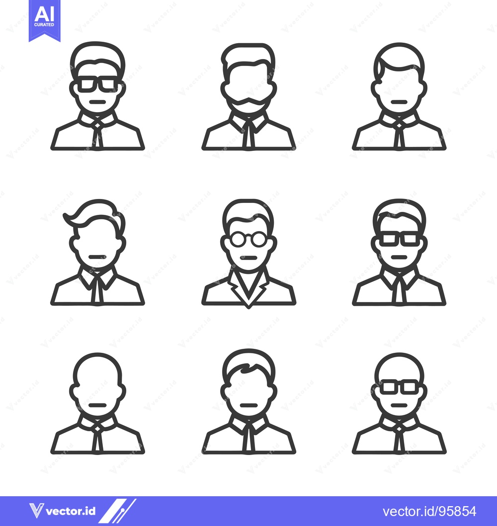 Premium Vector dari Set of Nine Line Drawings of Men in Shirts and Ties