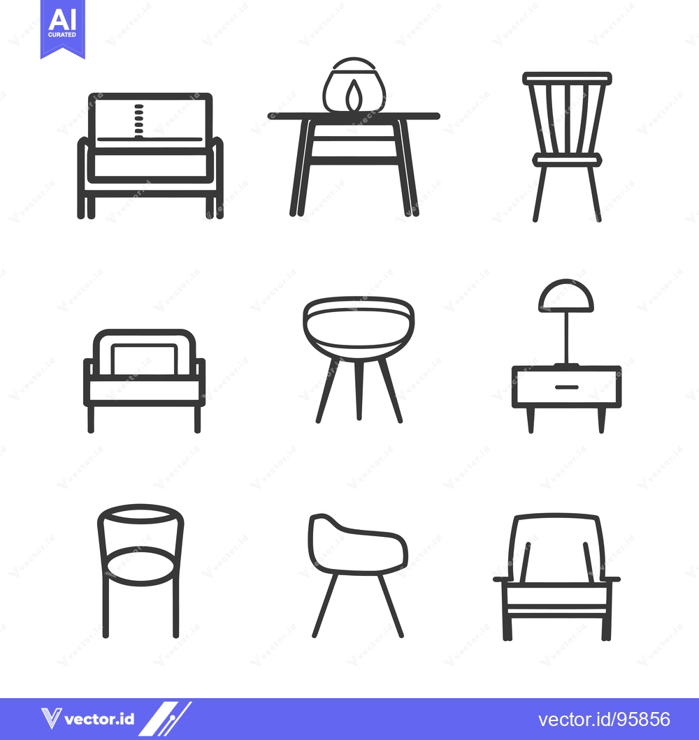Premium Vector of Set of Nine Line Drawings of Modern Furniture