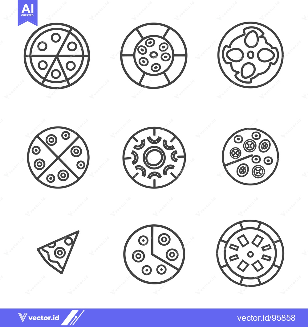 Premium Vector dari Set of Nine Line Drawings of Pizza Variations