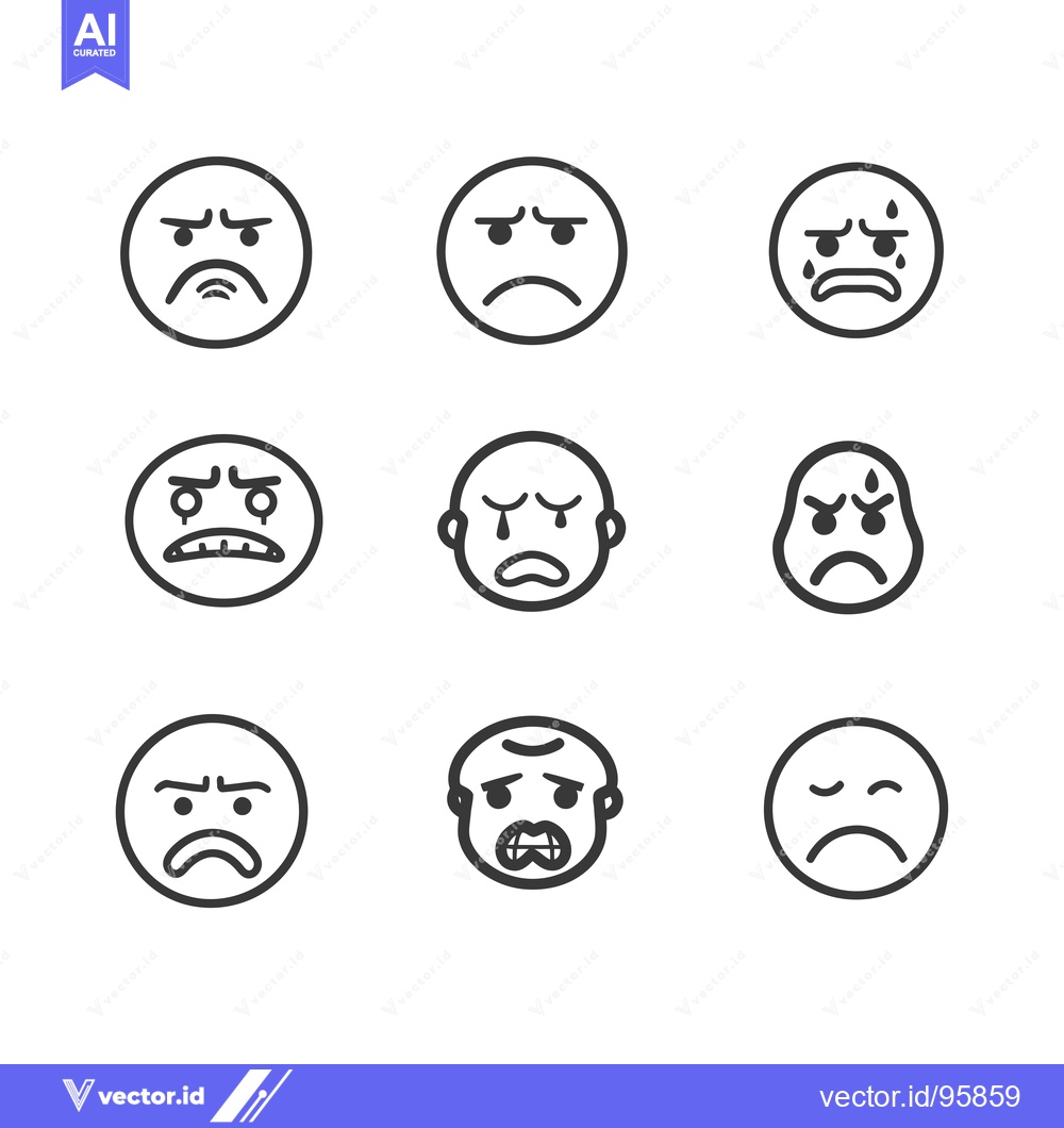 Premium Vector of Set of Nine Line Drawings of Sad Emojis