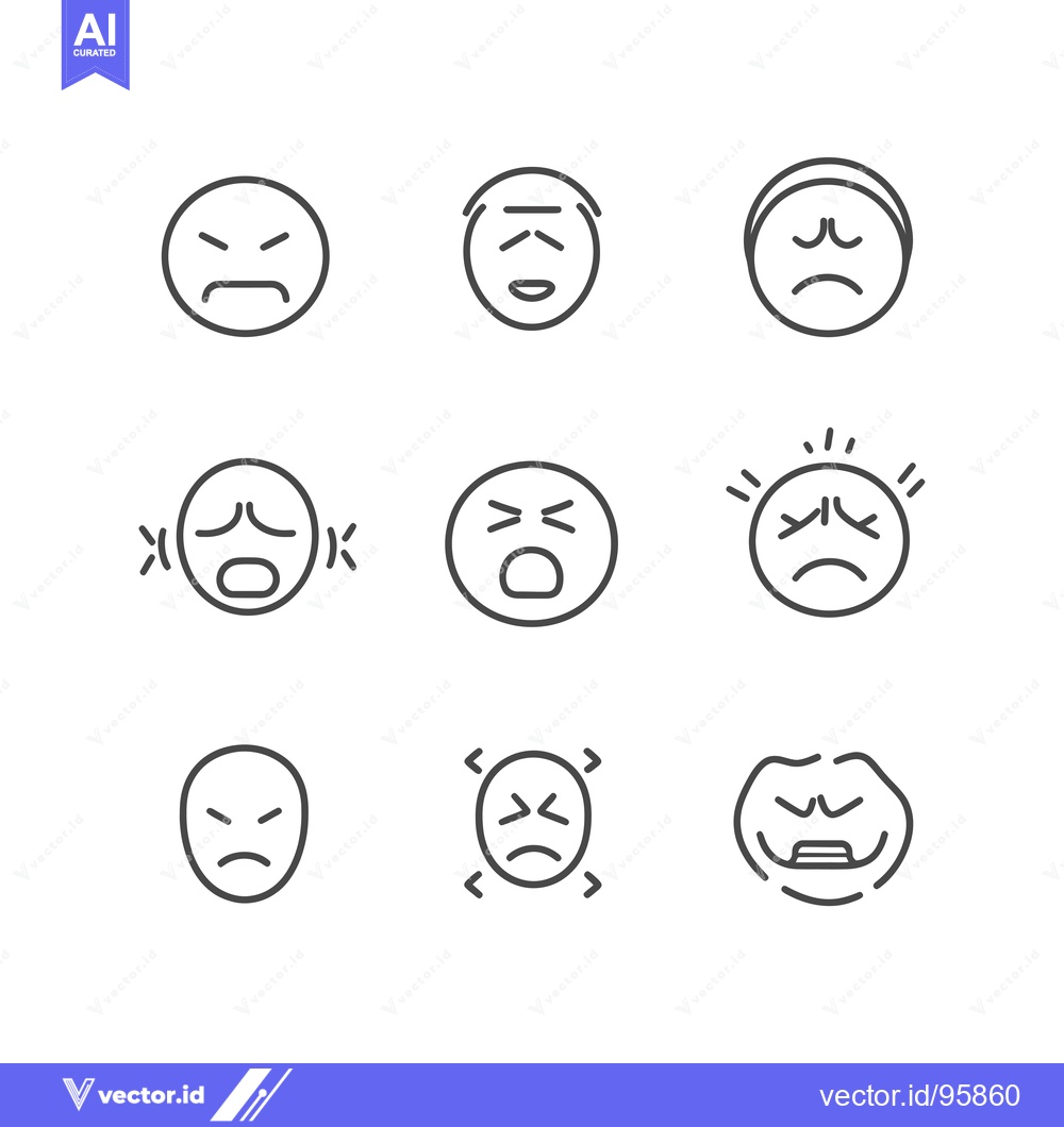 Premium Vector dari Set of Nine Line Drawings of Sad Facial Expressions
