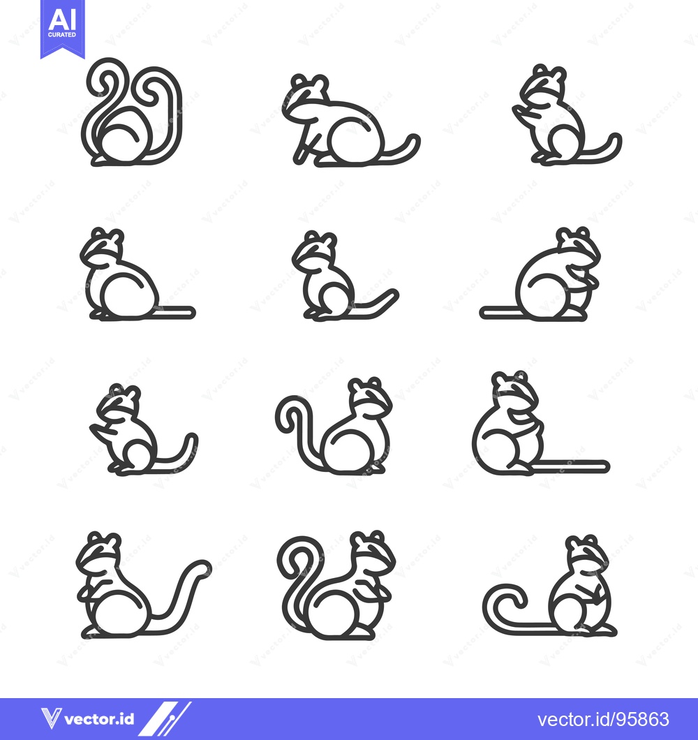 Premium Vector dari Set of Nine Line Drawings of Squirrels in Various Poses