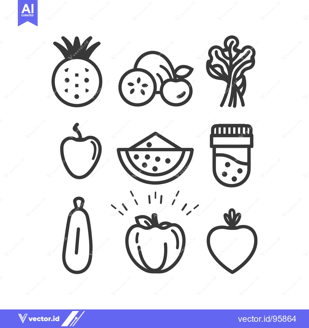Premium Vector of Set of Nine Line Drawings of Various Fruits and Vegetables
