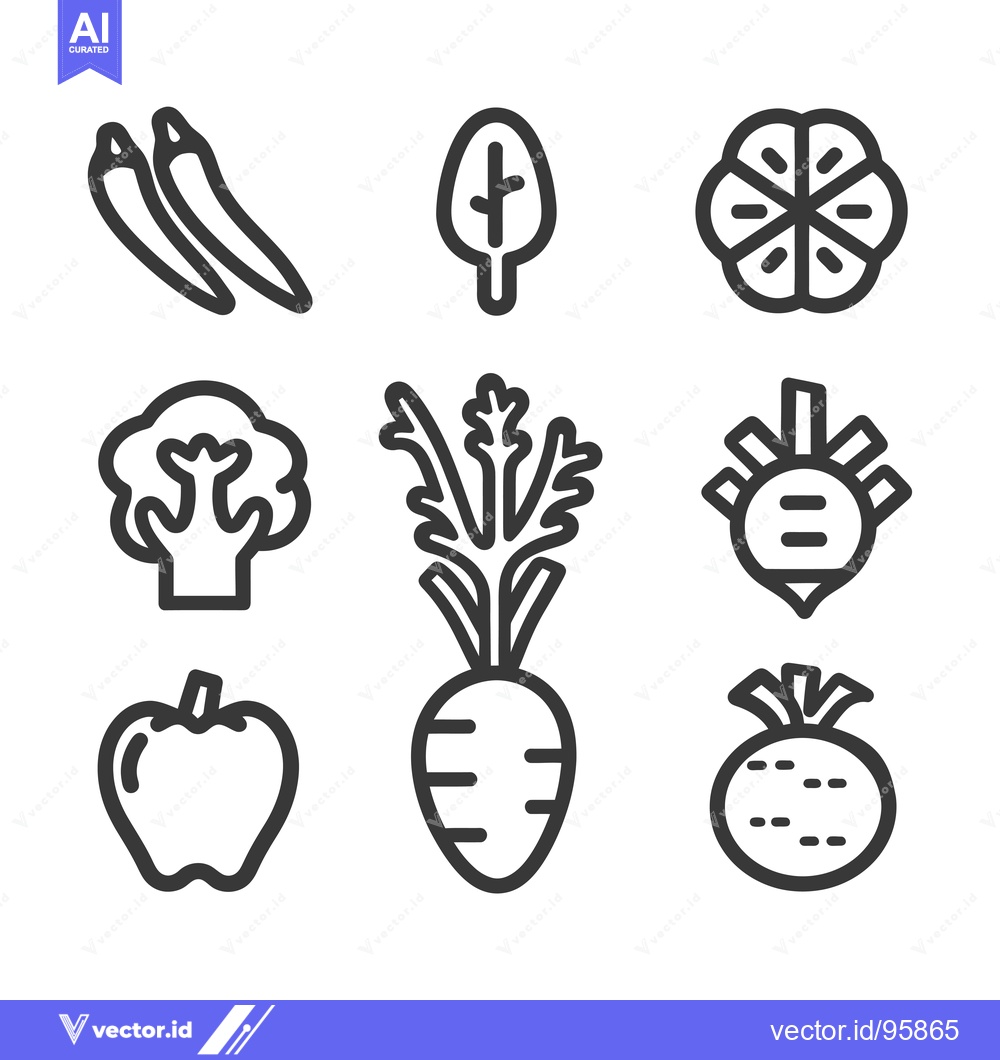 Premium Vector dari Set of Nine Line Drawings of Various Vegetables