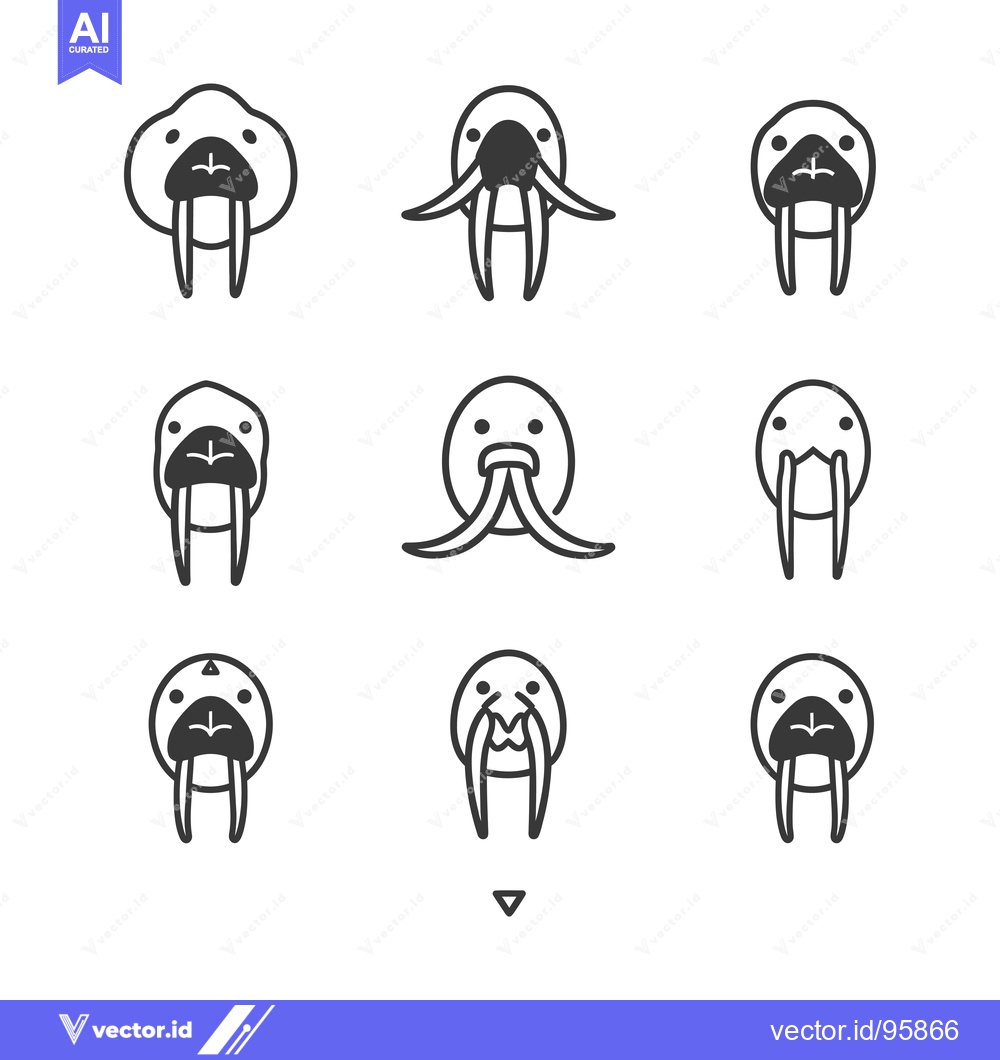 Premium Vector dari Set of Nine Line Drawings of Walrus Faces with Different Expressions