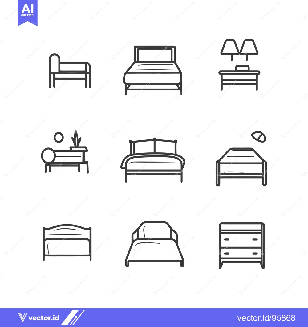 Premium Vector dari Set of nine line icons depicting bedroom furniture