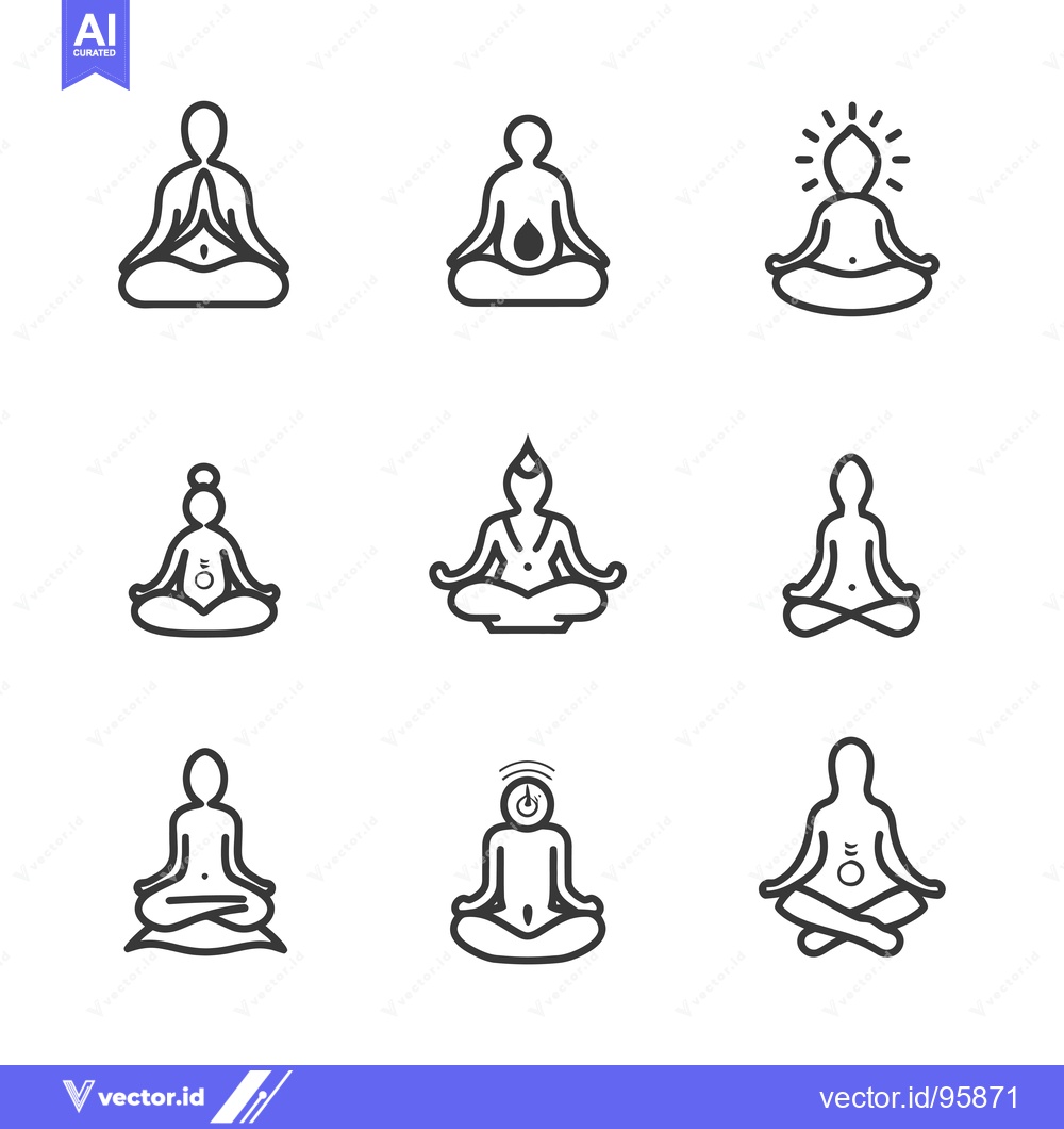 Premium Vector dari Set of nine line icons depicting different yoga poses