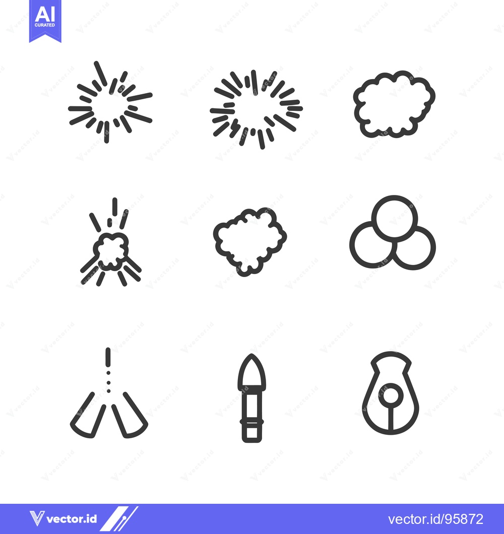 Premium Vector of Set of Nine Line Icons Depicting Explosion and Smoke Effects