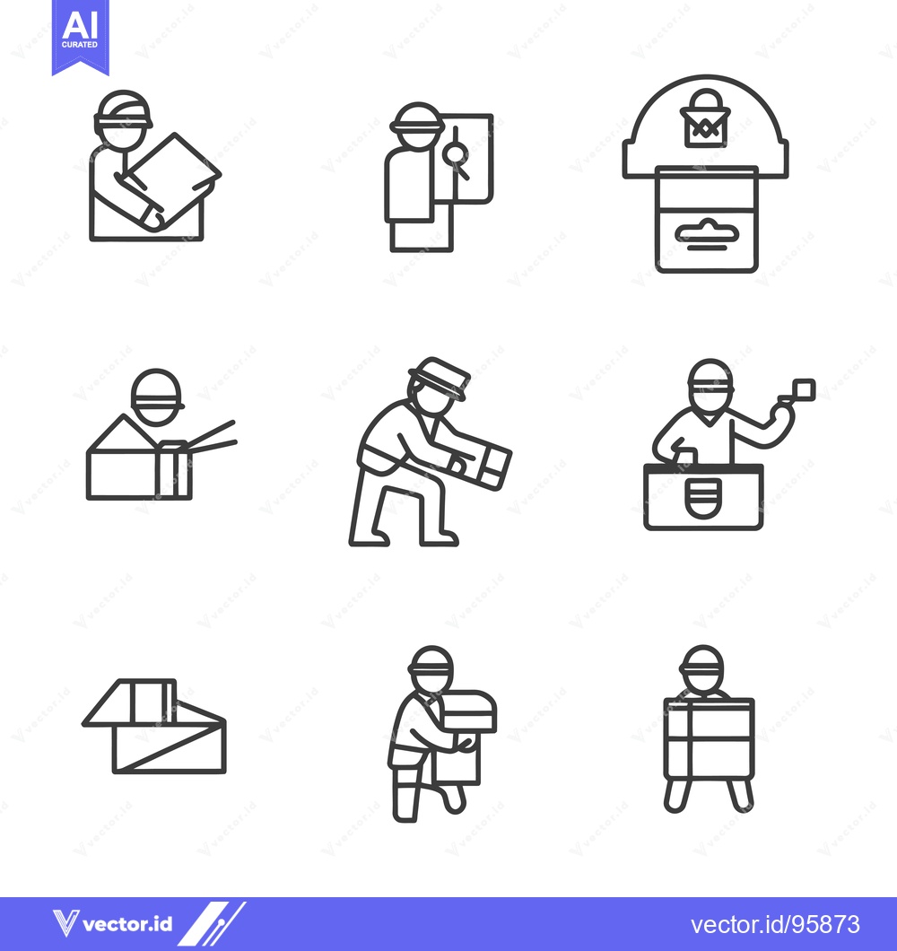 Premium Vector dari Set of Nine Line Icons Depicting People Handling Packages and Boxes