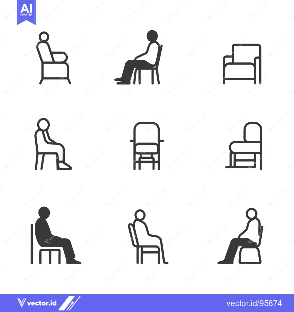 Premium Vector dari Set of Nine Line Icons Depicting People Sitting on Chairs