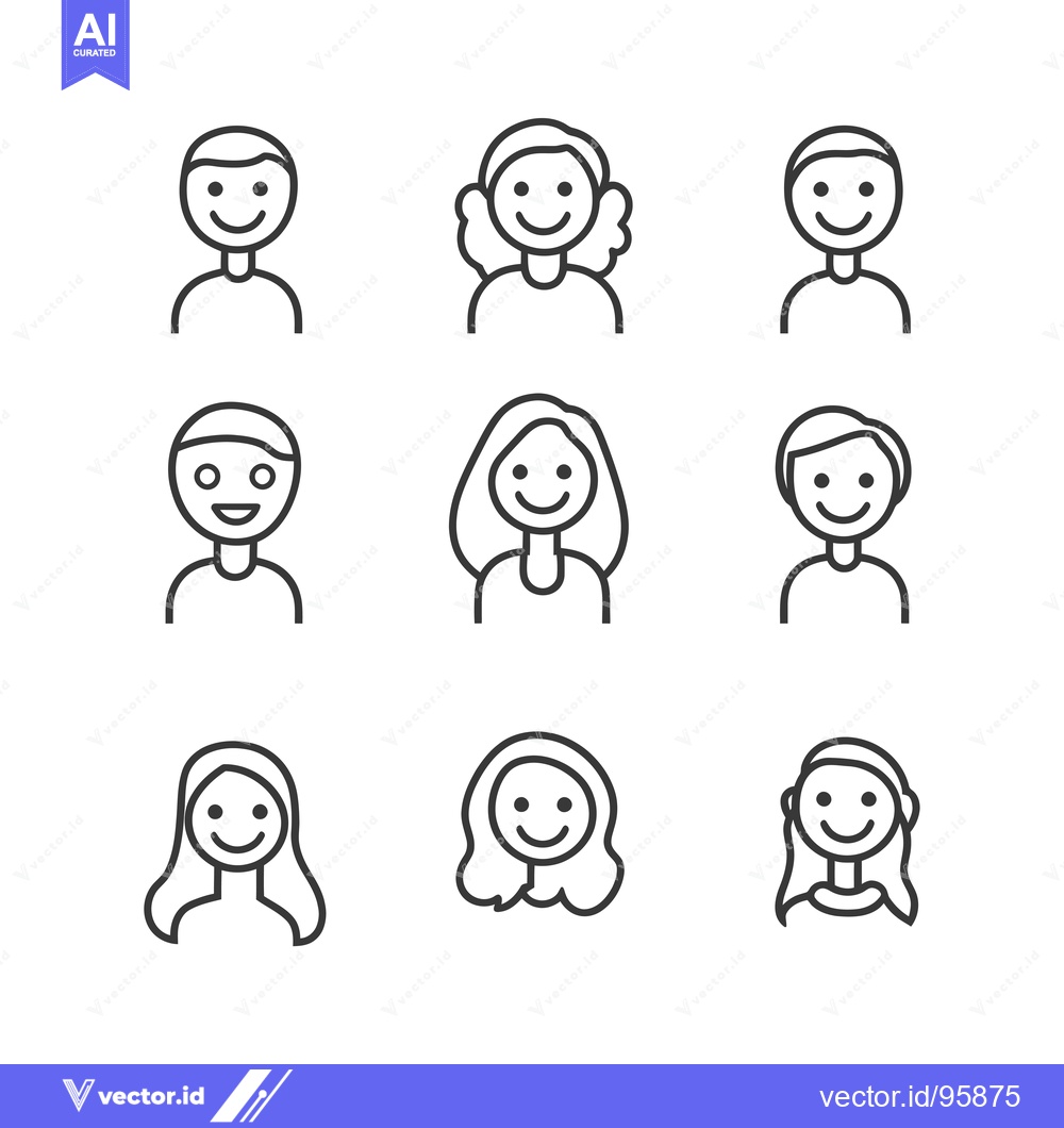 Premium Vector dari Set of nine line icons depicting smiling people with various hairstyle