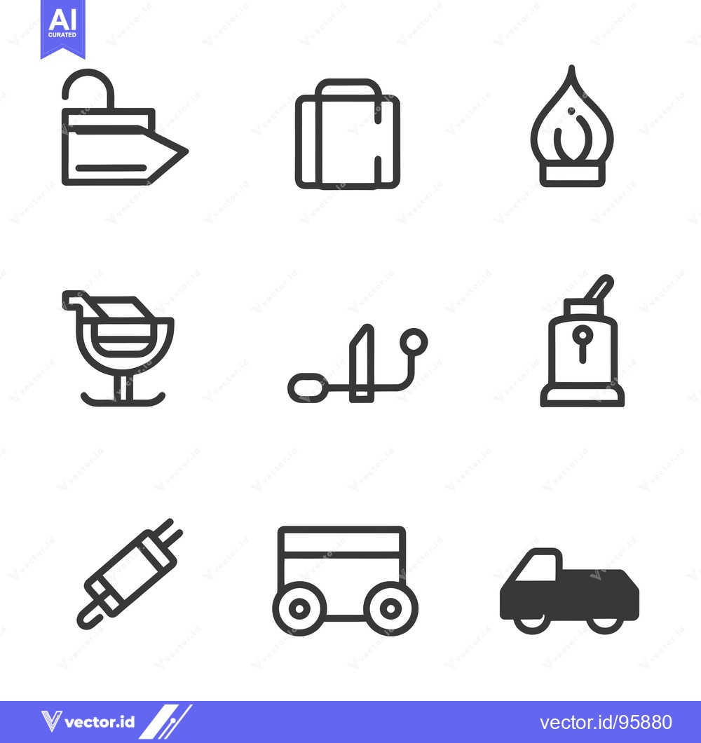 Premium Vector dari Set of Nine Line Icons Depicting Various Objects
