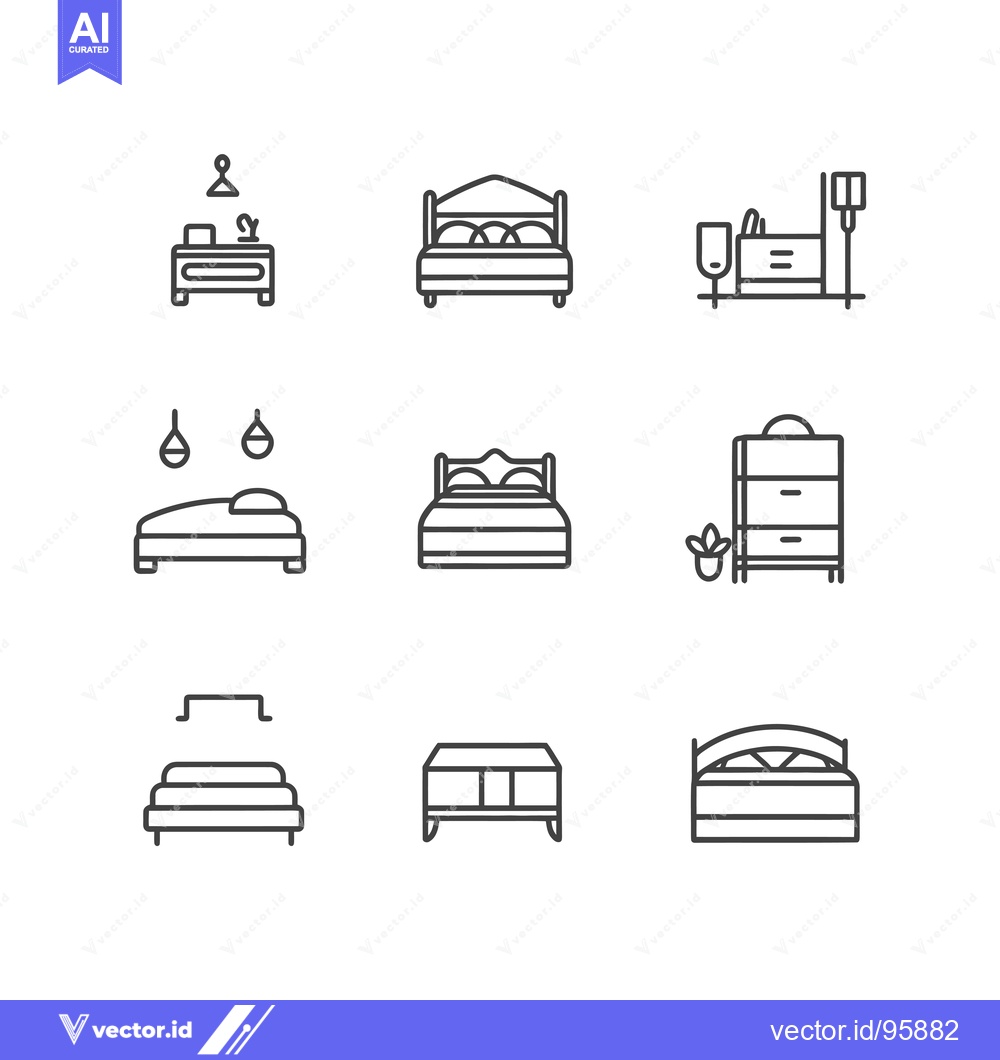 Premium Vector of Set of nine line icons depicting various types of beds and furniture