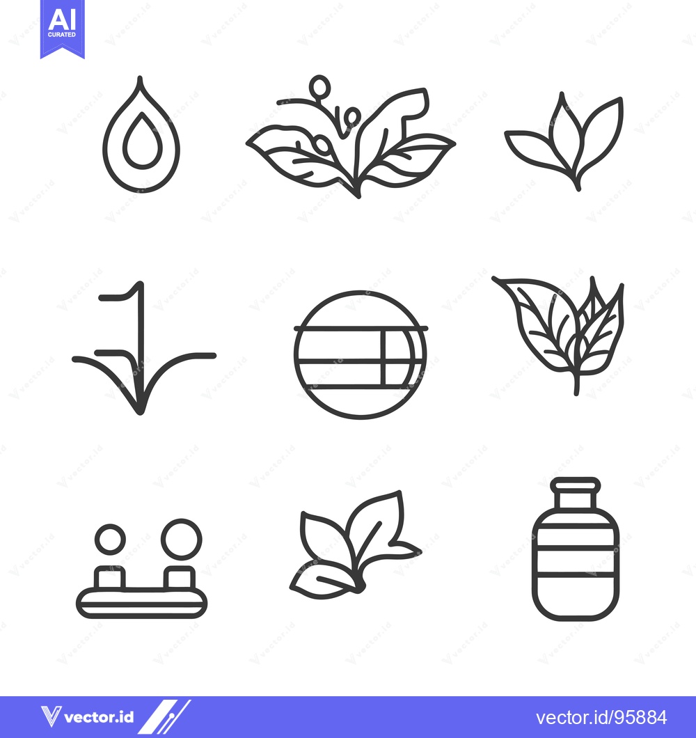 Premium Vector of Set of Nine Line Icons Featuring Leaves, Water, and Essential Oils