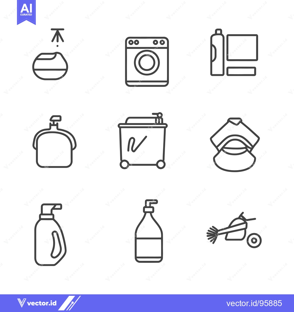 Premium Vector dari Set of Nine Line Icons for Cleaning Products and Equipment