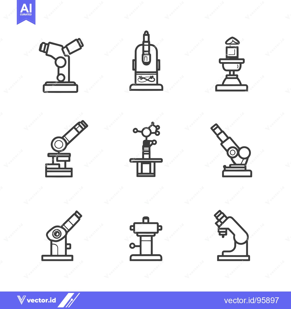 Premium Vector of Set of Nine Microscope Icons in Outline Style