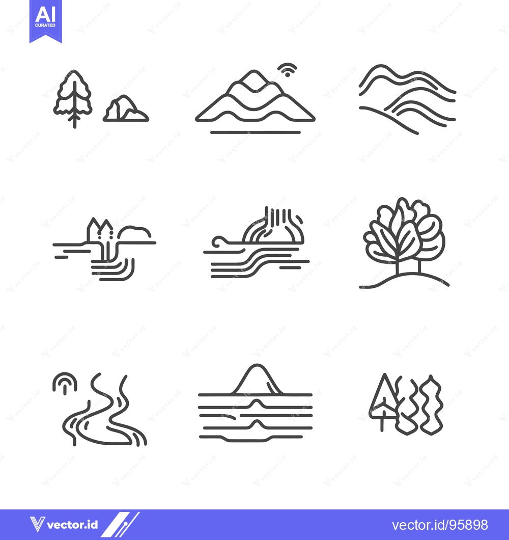 Premium Vector of Set of nine minimalist line art landscape icons