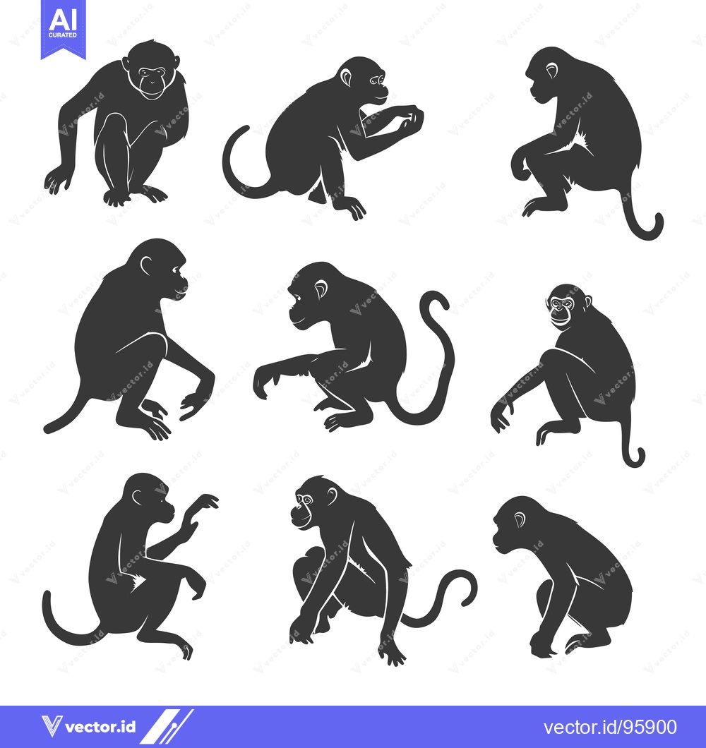 Premium Vector dari Set of Nine Monkey Silhouettes in Various Poses