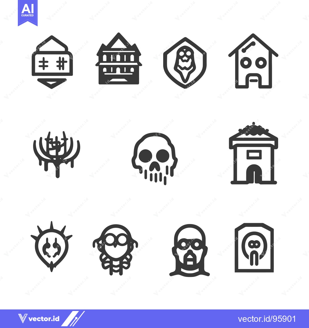 Premium Vector dari Set of Nine Monochromatic Icons Depicting Houses and Skulls
