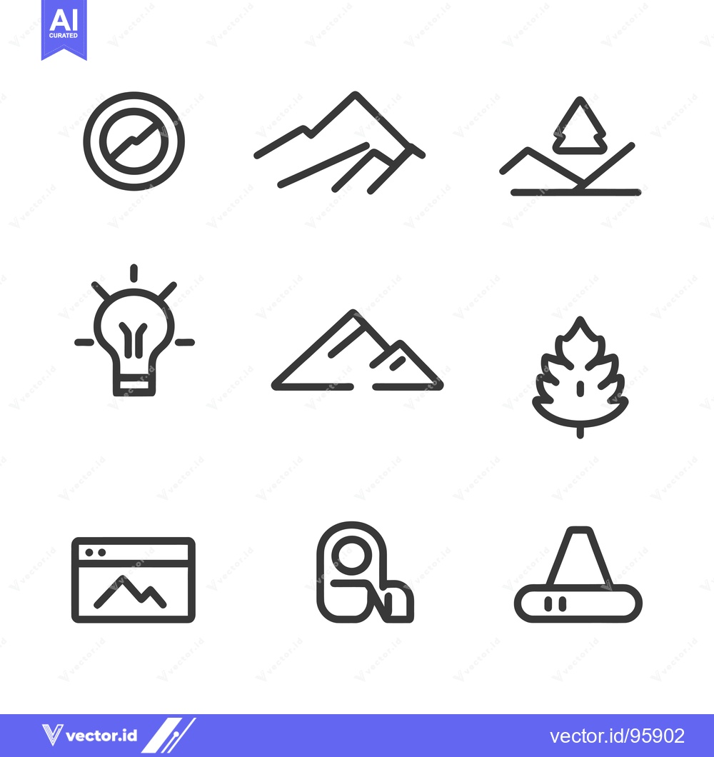 Premium Vector dari Set of Nine Mountain-Themed Line Icons