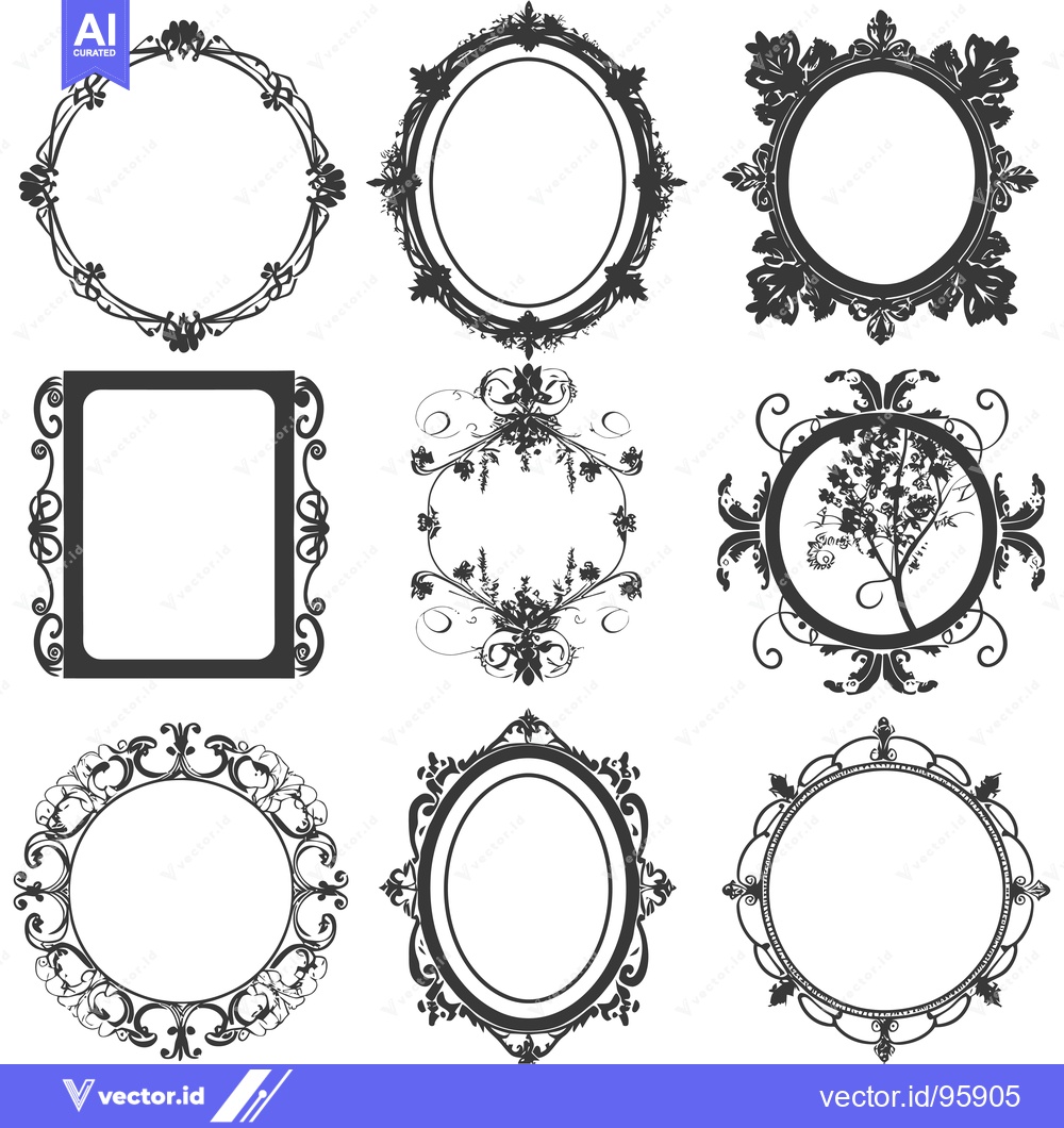 Premium Vector of Set of nine ornate black and white frames with decorative elements