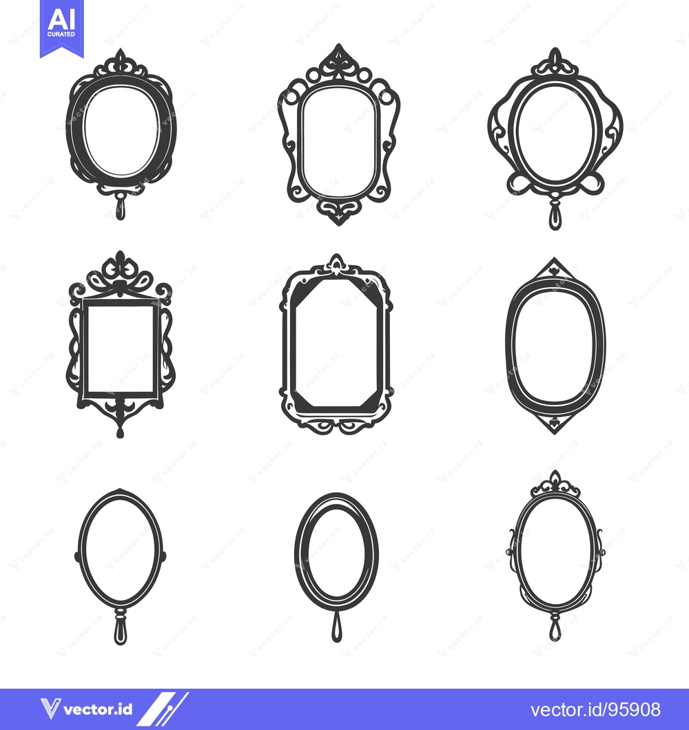 Premium Vector of Set of Nine Ornate Hand Drawn Mirror Frames
