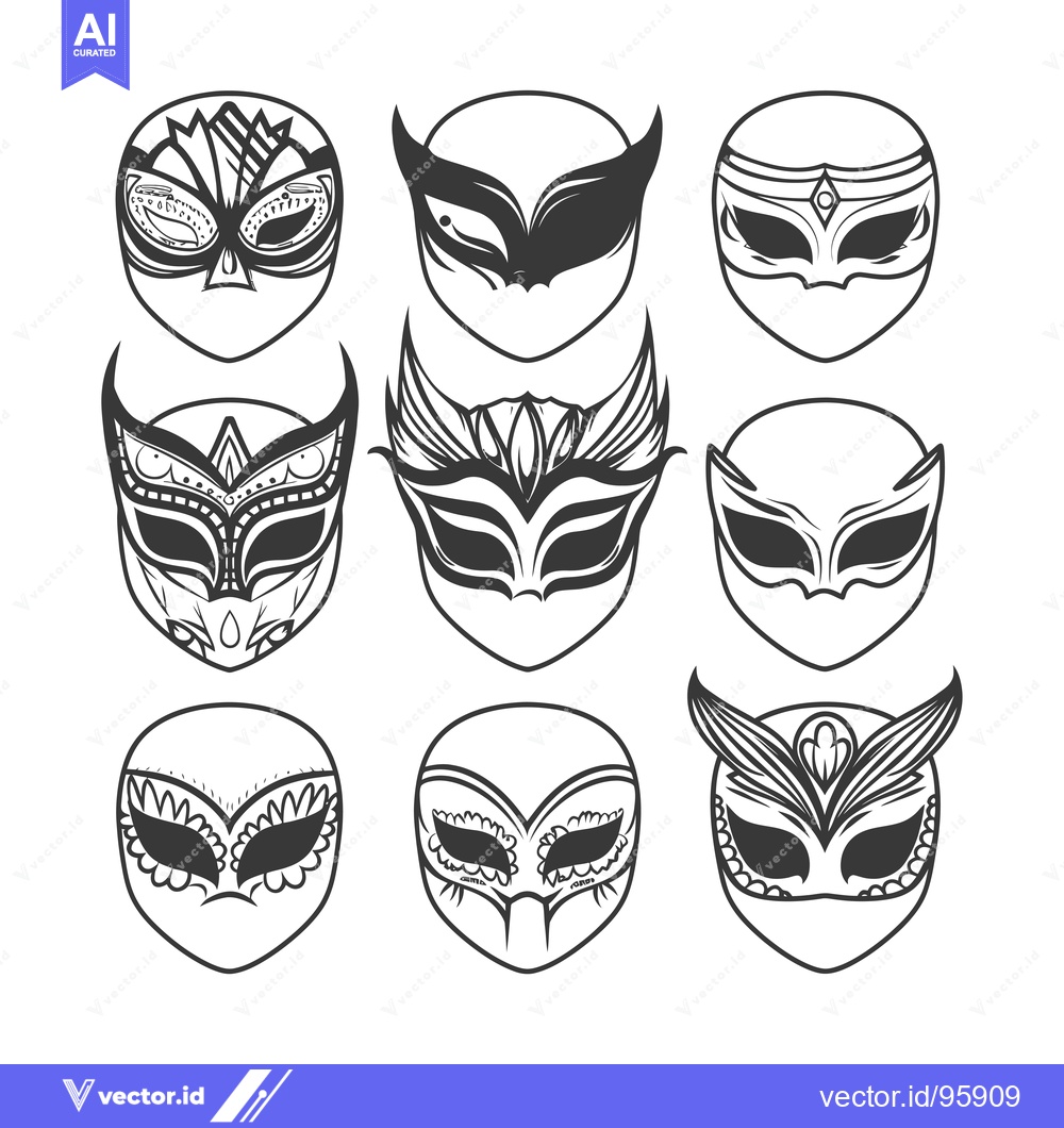 Premium Vector dari Set of Nine Ornate Venetian Carnival Masks