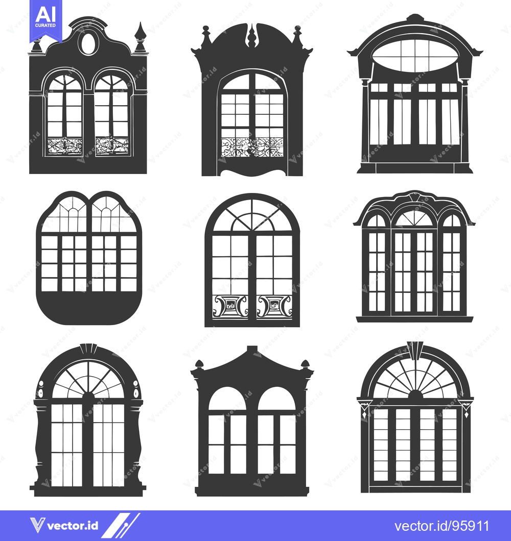 Premium Vector of Set of Nine Ornate Window Silhouettes with Different Architectural Sty